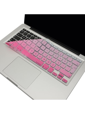 Mena Rise MacBook Silikon Klavye Kaplama Koruyucu Kılıf Air Pro Eski USB Li Model 2008/2017 Uyumlu Türkçe Q Renkli Baskı Silikon Pembe