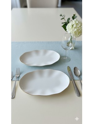 Güral Porselen Nesrin Kayık Tabak Seti 2 Li 25 cm Gold