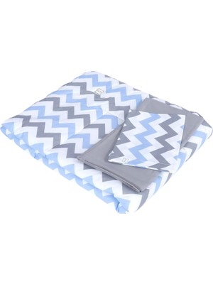 Mena Rise El Yapımı Yorgan Çarşaf ve Yastıklı Üçlü Set (Gri-Mavi)