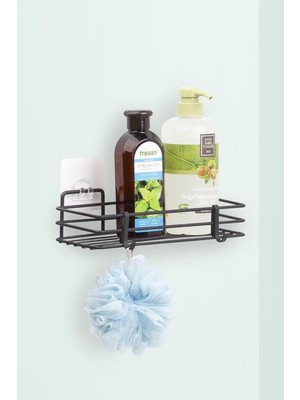 Mena Rise Haus Ömür Boyu Paslanmaz Yapışkanlı Düzenleyici Şampuanlık Duş Rafı Siyah MGS-718