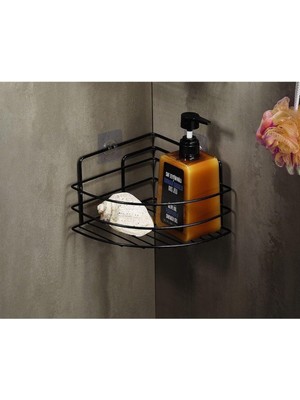 Mena Rise Haus Ömür Boyu Paslanmaz Yapışkanlı Köşeliği Düzenleyici Şampuanlık Duş Rafı Siyah Tk-01