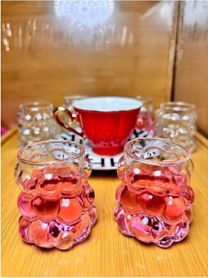 Mena Rise Lı Boncuk Üzüm Sunum Bardağı Espresso Bardağı Dekoratif Kahve Yanı Üzüm Shot Bardağı 6 Adet