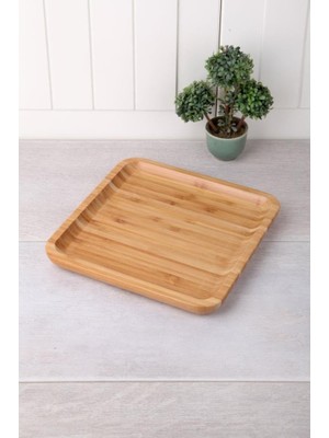 Mena Rise Bambu Lüx Kare Servis 20 * 20CM, Bambu Sunumluk & Çerezlik Kare Sunum Tabağı