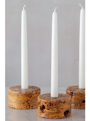 Mena Rise Traverten Mermer Şamdan Mumluk 3lü Set