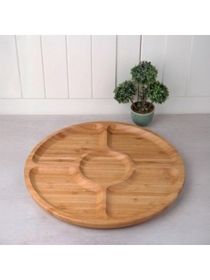 Mena Rise 5 Bölmeli Bambu Kahvaltı ve Çerez Servis Tabağı, 30X30 cm Bambu Sunum Tabağı