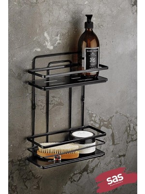 Mena Rise Haus Yapışkanlı Ömür Boyu Paslanmaz Ayarlanabilir Raf Düzenleyici Şampuanlık Siyah Lş-02 Ss