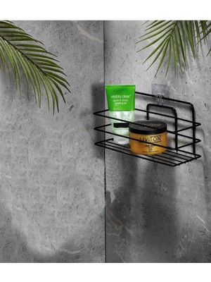 Mena Rise Haus Ömür Boyu Paslanmaz Yapışkanlı Düzenleyici Şampuanlık Duş Rafı Siyah Tş-01 1 Adet