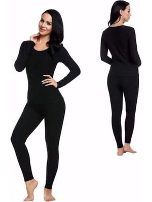 FRY Kota Kadın Kışlık Termal Sıcak Tutan Tayt ve Fanila Takım 2'li Set Siyah
