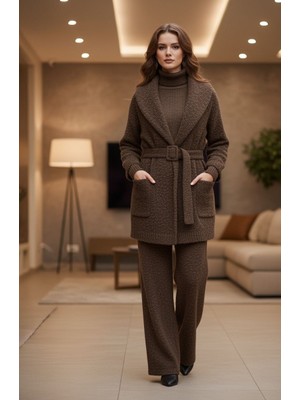 Kumaş Sever Kahve Rengi Buklet Tüğ Teddy Peluş Kumaş Kaban Ceket Mont Yelek Giyim