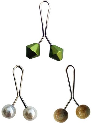 FRY 3 Adet Tesettür Eşarp ve Şal Klipsi Inci Beyaz Hardal Yeşil