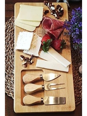 Mena Rise Bambu Peynir Sunum Tabağı - 4 Parça Meyve ve Yiyecek Tahta Sunum Seti | ve Şık Tasarım - Lezzetli Atıştırmalıklarınızı Şık Bir Şekilde Sunun!