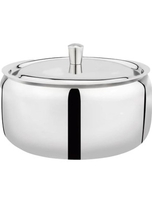 Mena Rise Çelik Şekerlik, Kapaklı, 10 cm x 7 Cm, Gümüş Rengi Hurma Kasesi, Küp Şekerlik