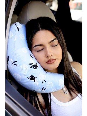 Mena Rise Seyahat Boyun Yastığı Ortopedik Araba Otobüs Uçak Yolculuk Yastığı Koyun Desen 30 x 10 Kurtçuk Yastık Koyun