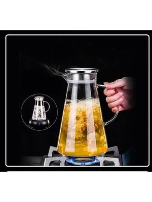 Mena Rise Borosilikat Ateşe Dayanıklı Metal Kapaklı Cam Konik Sürahi