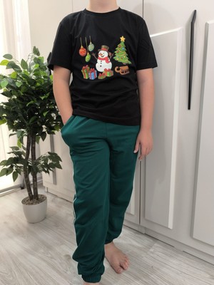 Pidal Giyim Yılbaşı Temalı Pamuklu Unisex Kısa Kolu Çocuk Eşofman Takımı