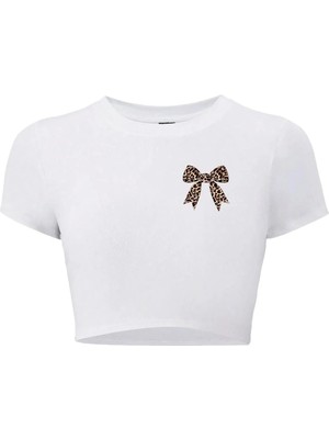 Bozz Collection Kadın Leopar Kurdele Crop T-Shirt