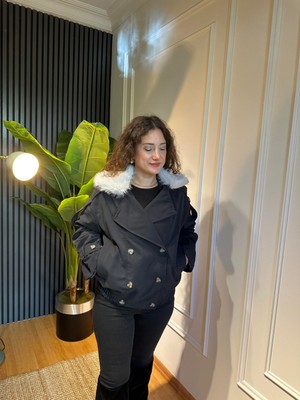 FLZTAS Yakası Kürklü Çıkarılabilir Astarlı Mont