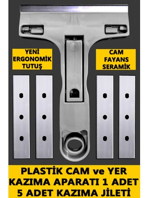 PC Premium Center Plastik Cam Kazıma Aparatı - Cam Kazıma Jileti - Yer Kazıma Jileti - 5 Adet