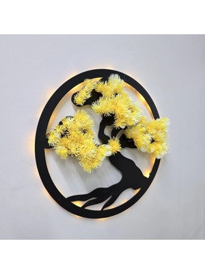 LED Işıklı ve Sarı Bonsai Ağaç Tablo 40CM