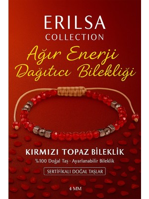 Erilsa Sertifikalı Ağır Enerji Dağıtıcı Koruyucu Bileklik - Kırmızı Topaz Terahertz Doğal Taş