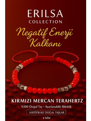 Erilsa Sertifikalı Negatif Enerji Kalkanı Bilekliği – Kırmızı Mercan Terahertz Doğal Taş Ince Model