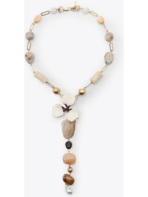 FRY Taşlı Çiçek Kolye - Altın