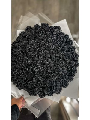 100'LÜ Siyah Saten Gül Buketi - El Yapımı, Uzun Ömürlü, Şık ve Zarif