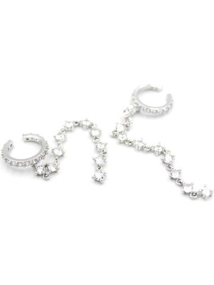 FRY 2'li Taşlı Kıkırdak Küpe - Gümüş