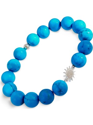 Gümüş Firuze Turkuaz Doğal Taşlı Güneş Tasarım Kadın Gümüş Bileklik