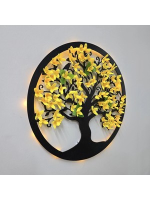 LED Işıklı ve Sarı Çiçekli Hayat Ağacı Tablo 40CM