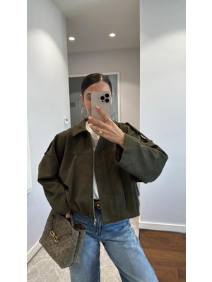 Jamolls Astarlı Oversize Kesim Muadil Trend Pinterest Model Süet Nubuk Kumaş Tasarım Kol Kemer Detay Bomber Mont Ceket