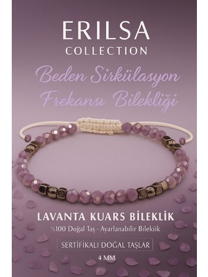 Erilsa Sertifikalı Beden Sirkülasyon Frekansı Bilekliği -  Lavanta Kuvars Terahertz Doğal Taş 4 mm