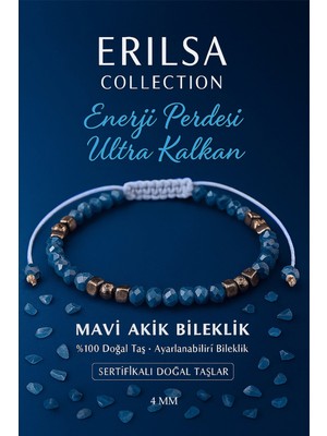 Erilsa Sertifikalı Enerji Perdesi Ultra Kalkan Koruma Bilekliği - Mavi Akik Terahertz Doğal Taş