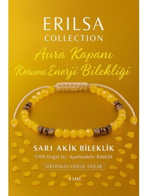 Erilsa Sertifikalı Aura Kapanı Koruma Enerji Bilekliği - Sarı Akik Terahertz Doğal Taş