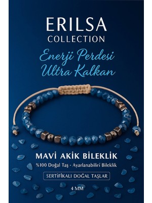 Erilsa Sertifikalı Enerji Perdesi Ultra Kalkan Bilekliği - Mavi Akik Terahertz Doğal Taş 4 mm