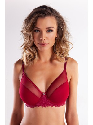 Kahsen Store Gapara Big Size Plunge Bra, Şarap Rengi Konforlu ve Şık Sütyen