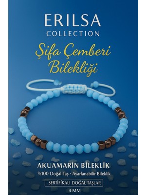 Erilsa Sertifikalı Şifa Çemberi Enerji Bilekliği – Akuamarin Terahertz Doğal Taş Ince Model