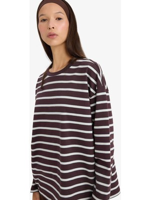 DeFacto %100 Pamuk %100 Pamuk Loose Fit Çizgili Sweatshirt F7758AX25AU