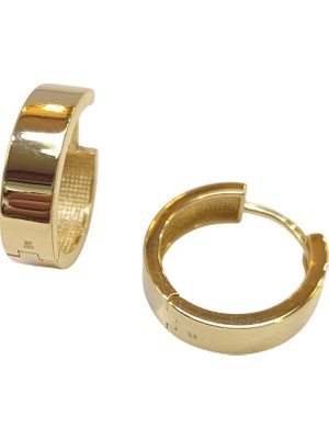 Genel 17.5mm Geniş Klasik Ray Halka Küpe 14 Ayar Altın Hd Videolu