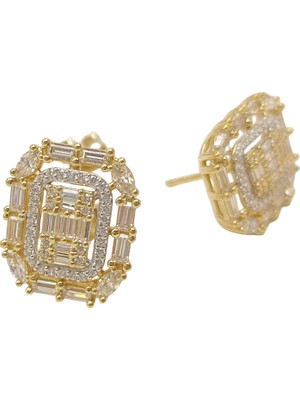 Genel Büyük Boy Baget Taşlı Küpe 14 Ayar Altın Hd Videolu