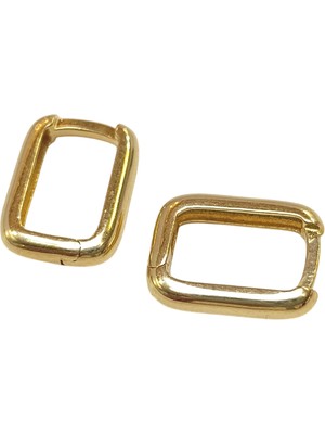 Genel 13.5mm Geniş Ataç Dikdörtgen Halka Küpe 14 Ayar Altın Hd Videolu