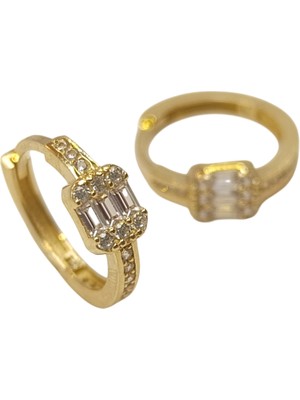 Genel 16.2mm Baget Taşlı Halka Küpe 14 Ayar Altın Hd Videolu