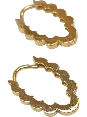 Genel 17MM Dalgalı Oval Halka Küpe 14 Ayar Altın Hd Videolu