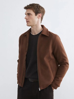 LC Waikiki Southblue Kahverengi Standart Kalıp Gömlek Yaka Erkek Kaşe Mont