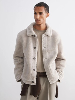 LC Waikiki Lcw Vision Bej Standart Kalıp Gömlek Yaka Pelüş Erkek Mont