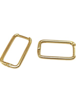 Genel 19.5mm Ataç Dikdörtgen Halka Küpe 14 Ayar Altın Hd Videolu