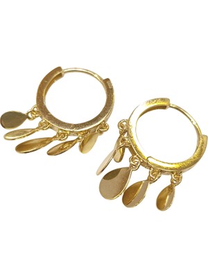 Genel 23.5mm Damla Pullu Halka Küpe 14 Ayar Altın Hd Videolu