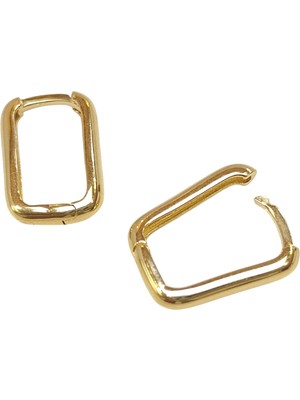 Genel 17MM Geniş Ataç Dikdörtgen Halka Küpe 14 Ayar Altın Hd Videolu