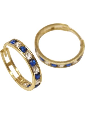 Genel 17.2mm Mavi Taşlı Su Yolu Halka Küpe 14 Ayar Altın Hd Videolu