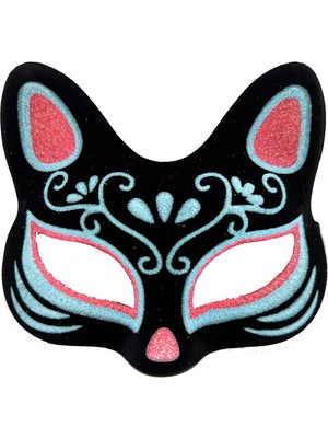 Siyah Süet Mavi Kırmızı Simli Kedi Maskesi